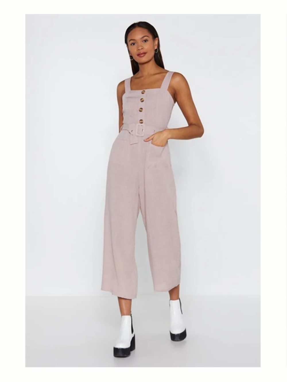 Nasty Gal Bring It Button Linen Jumpsuit
